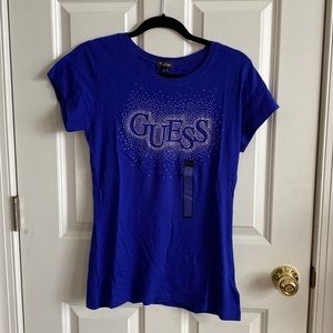 Brand NEW Guess Women’s Royal Blue T Shirt with Rhinestones